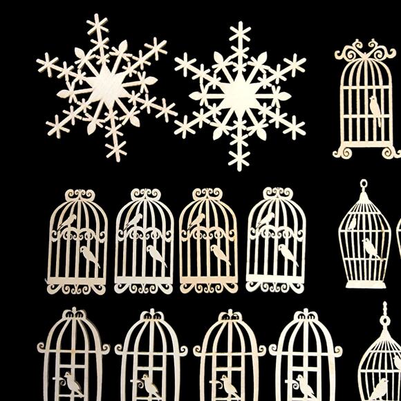 Wooden Die Cut Embellishments Lot 39 Pc Bird Cage Princess Rose Craft Supplies - Picture 2 of 6